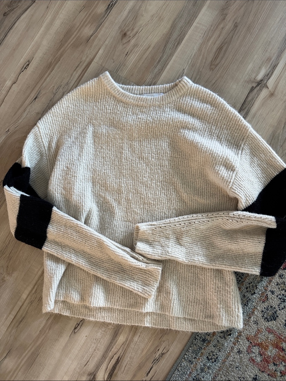 John + Jenn Cream Ribbed Crewneck Sweater